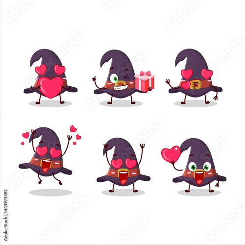 Witch hat cartoon character with love cute emoticon