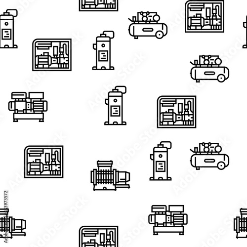 Air Compressor Tool Vector Seamless Pattern Thin Line Illustration