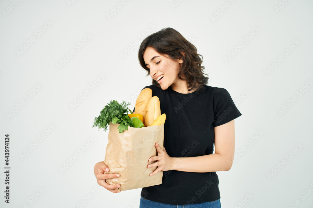 woman with food bag housewife healthy food vegetables cooking woman with food bag housewife healthy food vegetables cooking