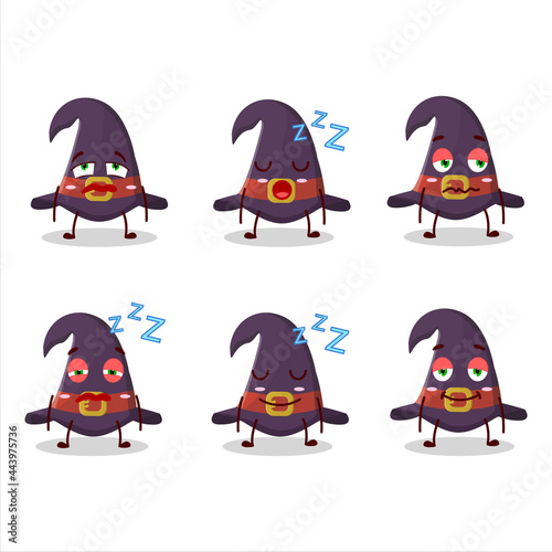 Cartoon character of witch hat with sleepy expression
