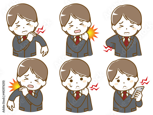 肩や首が痛いスーツの太った若い男性