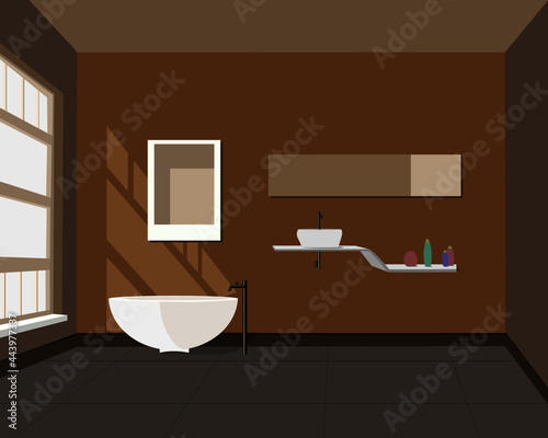 Modern interior bathroom and toilet. bathtub, sink. 3d design vector illustration