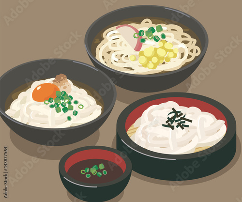 温かいうどんと冷たいうどんのベクターイラスト素材
