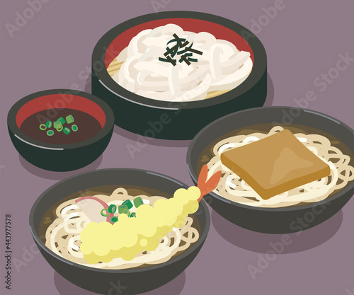 温かいうどんと冷たいうどんのベクターイラスト素材