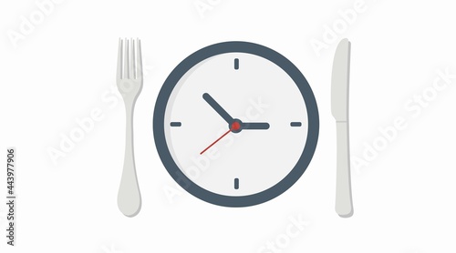 Lunch time icon. Vector isolated flat editable illustration of a clock with fork and knife