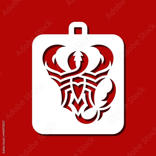 Rectangular pendant with abstract scorpion. Hanging jewelry or home decor. Template for plotter laser cutting of paper, metal engraving, wood carving, plywood, cnc. Vector illustration.
