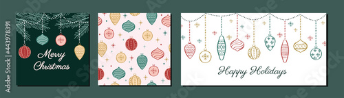 Set of Christmas holiday ornaments seamless pattern 
