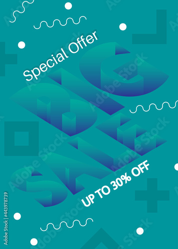 Big Sale with Depth font. Abstract poster. Vector banner template design. Special offer discount banner, big promotion, mega sale fashion advertising.