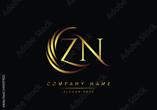 alphabet letters ZN monogram logo, gold color elegant classical