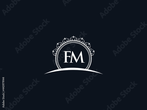 Luxury FM Letter, initial Black fm Logo Icon Vector For Hotel Heraldic Jewelry Fashion Royalty With Brand Identity and Print Template Image