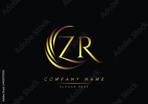 alphabet letters ZR monogram logo, gold color elegant classical photo