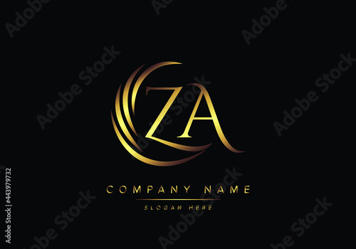 alphabet letters ZA monogram logo, gold color elegant classical