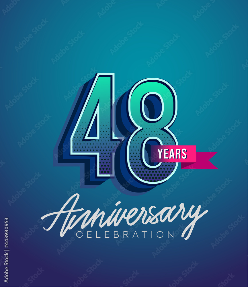Obraz premium 48th Anniversary Logo Design With Ribbon, Elegant Anniversary Logo With Blue Color, Design for banner and invitation card of anniversary celebration.