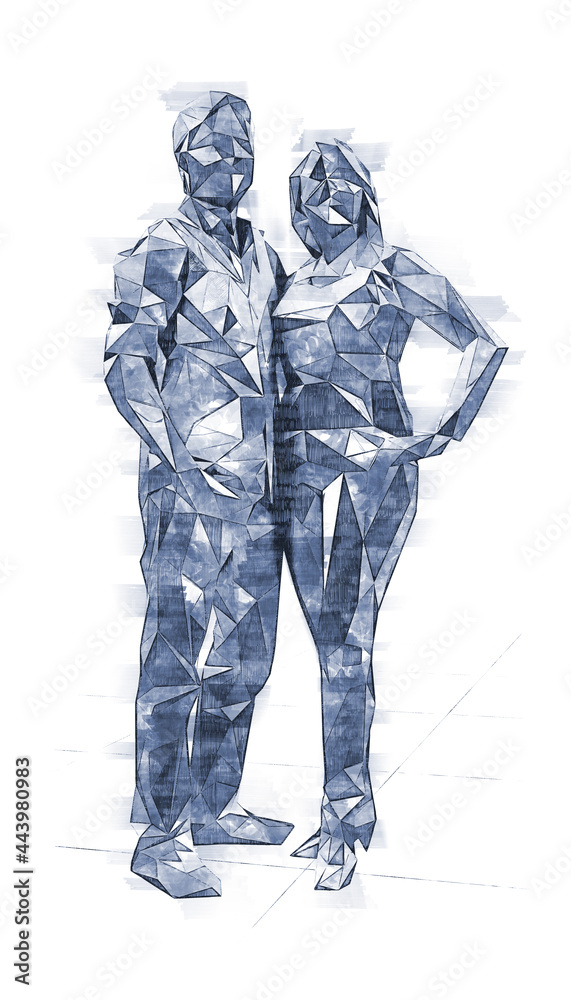 A low-poly stylised sketch of a happy couple.