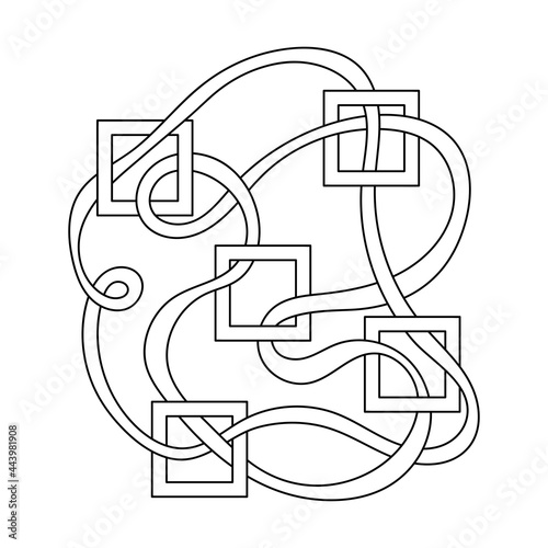 Coloring book for older children. Maze, weave of ribbons and square frames.