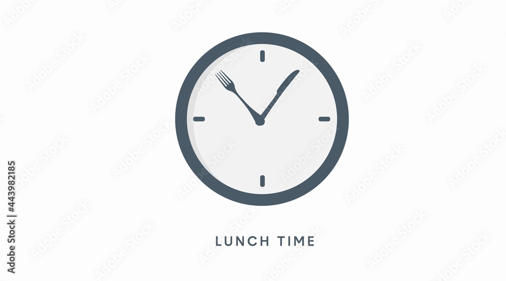 Lunch time icon. Vector isolated flat editable illustration of a clock with fork and knife Lunch time icon. Vector isolated flat editable illustration of a clock with fork and knife