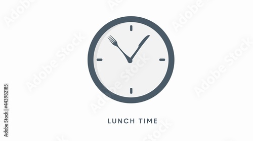 Lunch time icon. Vector isolated flat editable illustration of a clock with fork and knife
