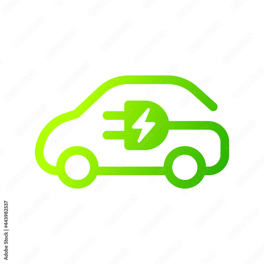 Electric car with plug icon symbol, EV car, Green hybrid vehicles ...