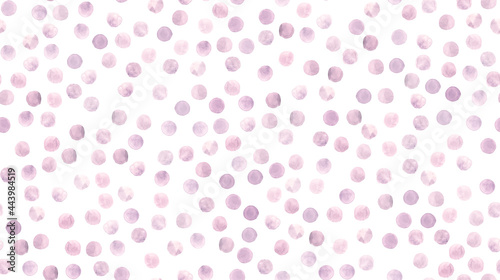 Seamless Watercolour Wallpaper. Pink Circles Texture. White Geometric Spots Illustration. Cute Watercolor Wallpaper.