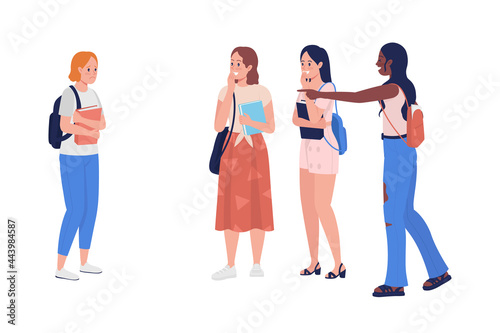 Bullying teenage girls semi flat color vector characters. Standing figures. Full body people on white. Teen problems isolated modern cartoon style illustration for graphic design and animation