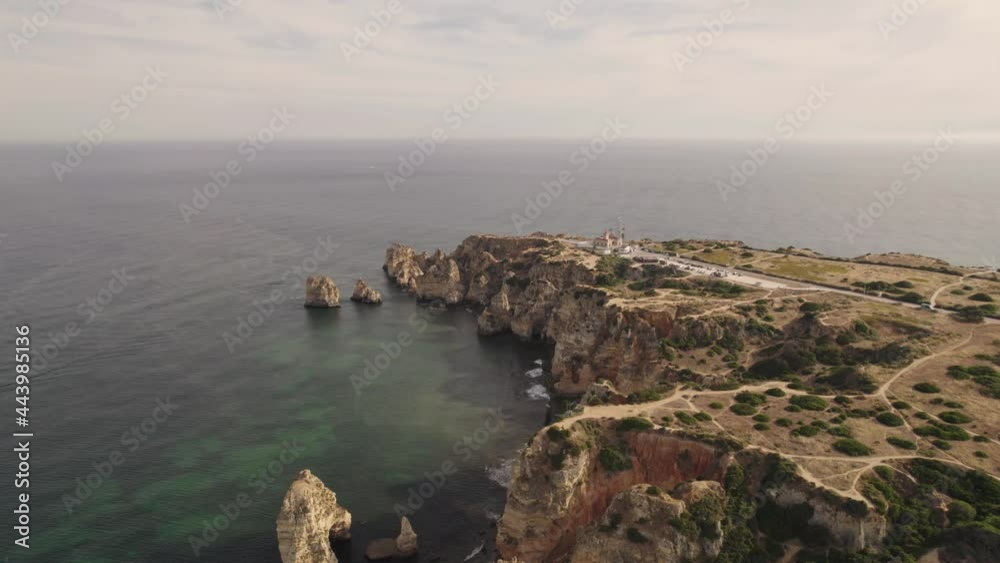Aerial wide of Ponta da Piedade in Lagos Algarve, Portugal under Sunset Aerial wide of Ponta da Piedade in Lagos Algarve, Portugal under Sunset