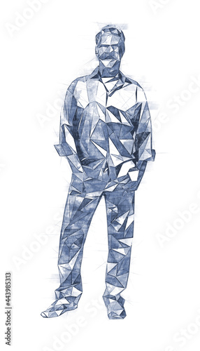 A low-poly sketch of an attractive man standing.