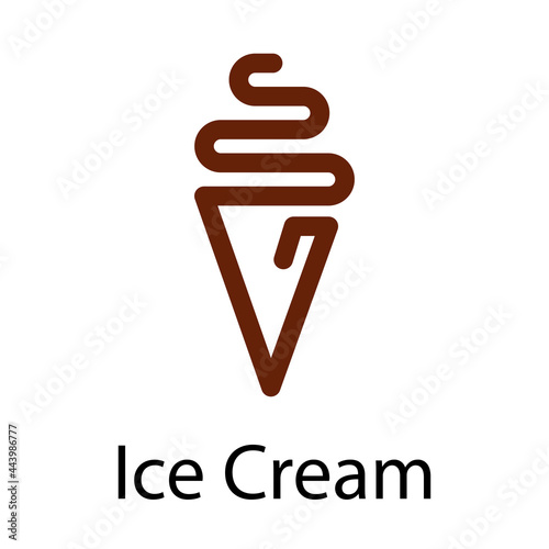Logotipo con texto Ice Cream con helado de cono minimalista con lineas en color marrón y negro