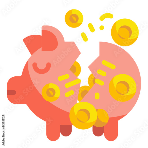 cracked piggy flat icon