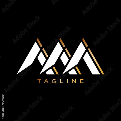 AAA Letter Initials Logo Design. With white, and orange on a black background. Vector Illustration Template