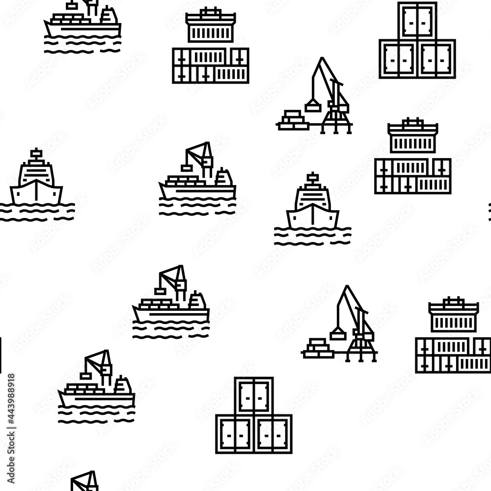 Container Port Tool Vector Seamless Pattern Thin Line Illustration