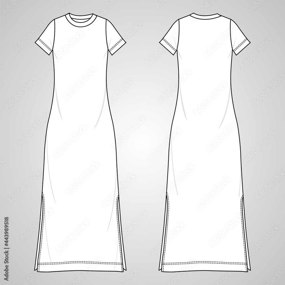 Ladies long maxi stylish dress Overall technical fashion sketch ...