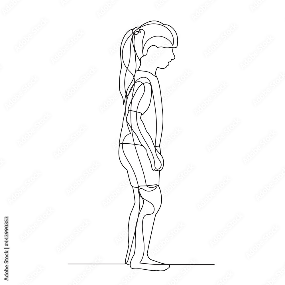 sketch child girl line drawing, isolated, vector