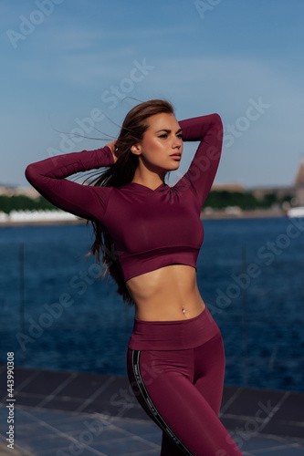 Fitness photo session. Sexy look model.