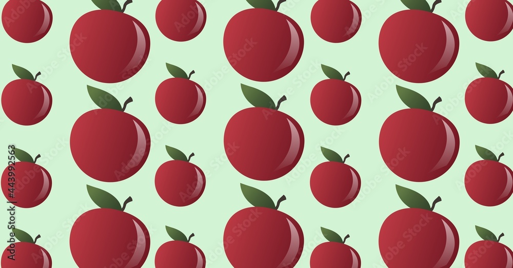 Composition of red apples repeated in rows on pale green background Composition of red apples repeated in rows on pale green background