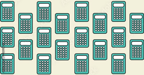 Composition of blue calculators repeated in rows on beige background