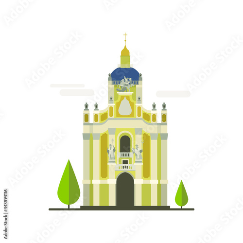 Cartoon symbols of Lviv. Popular tourist architectural object: Saint Yura Cathedral, Ukraine photo