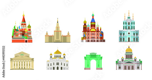 Cartoon symbols of Russia. Popular tourist architectural objects.