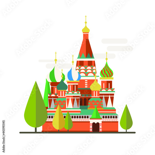 Cartoon symbol of Moscow. Popular tourist architectural object: St. Basil's Cathedral.