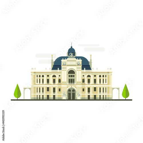 Cartoon symbols of Odessa. Popular tourist architectural object: Theatre of Opera and Ballet, Ukraine
