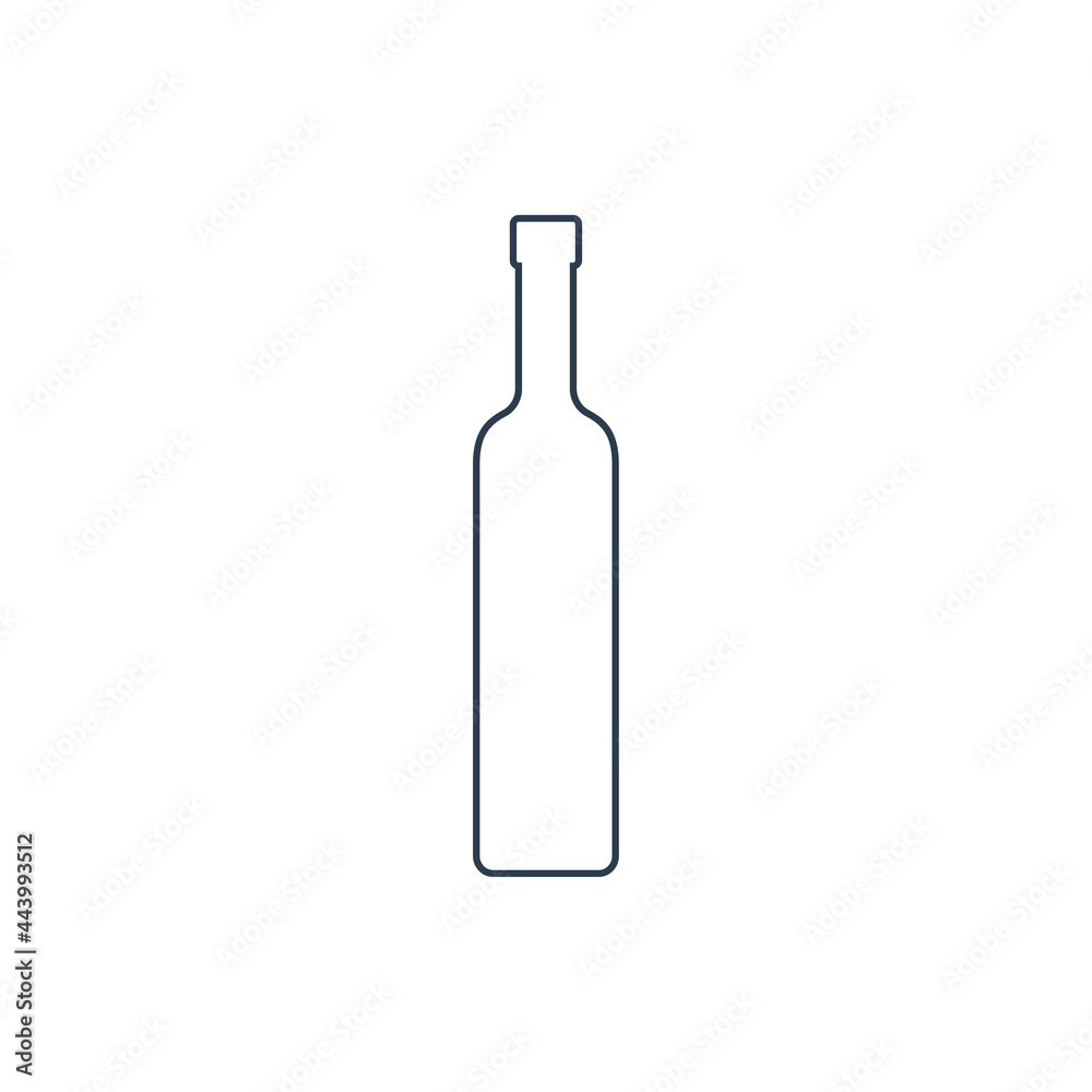 Vodka bottle. Alcoholic drink for parties and celebrations. Simple black line shapes isolated. Black and white illustration on white background. Flat design style for any purposes Vodka bottle. Alcoholic drink for parties and celebrations. Simple black line shapes isolated. Black and white illustration on white background. Flat design style for any purposes