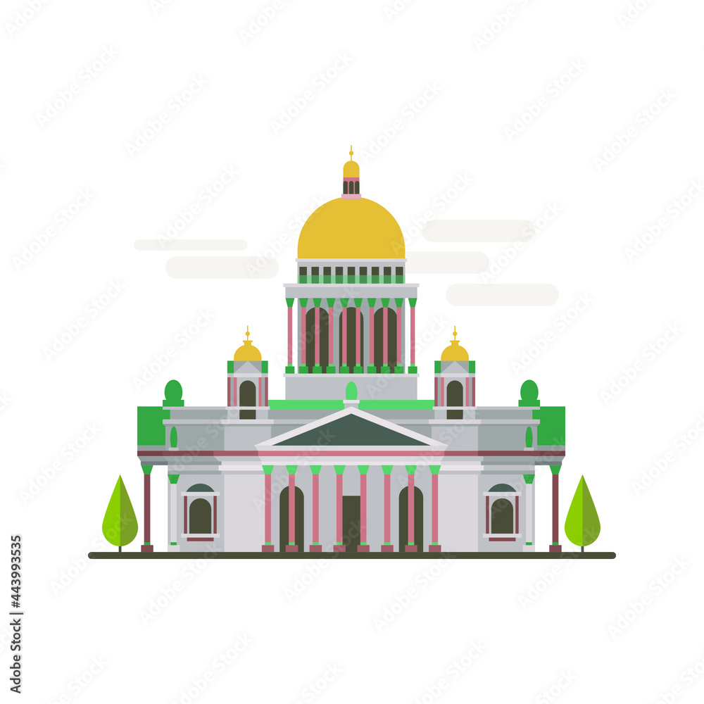 Cartoon symbols of Saint-Petersburg. Popular tourist architectural object: Saint Isaac's Cathedral, Russia