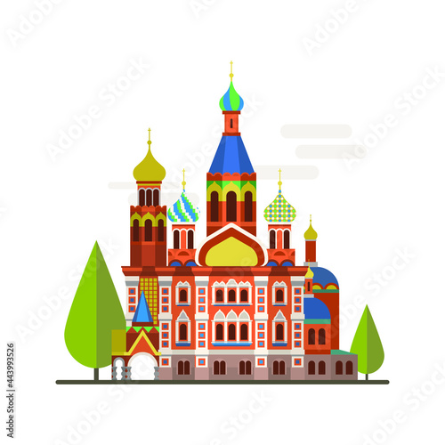Cartoon symbols of Saint-Petersburg. Popular tourist architectural object: Cathedral of the Christ Resurrection, Church of the Savior on the Blood, Russia 