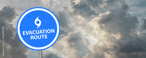 evacuation route sign on white background