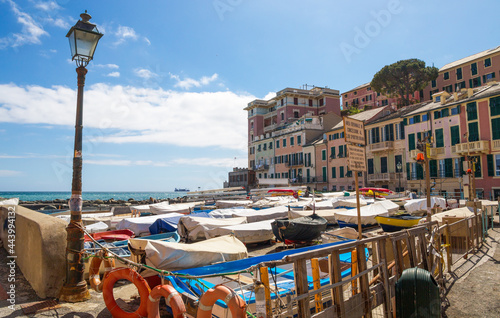 GENOA, ITALY, MAY 12, 2021 - View of Vernazzola beach in Genoa, Italy. photo