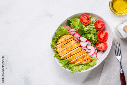 Salad with Chicken fillet. Keto diet, healthy food, diet lunch.