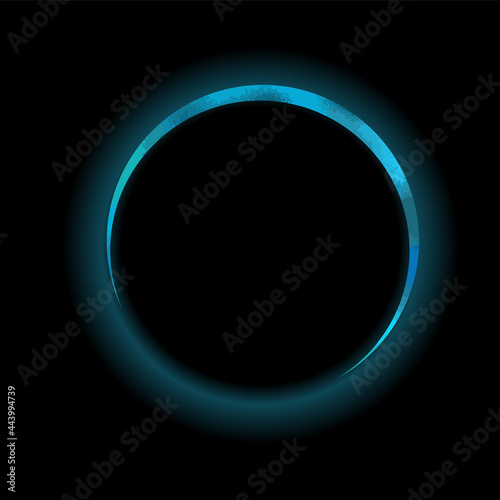 lunar eclipse. Black background and blue shining circle. Vector illustration