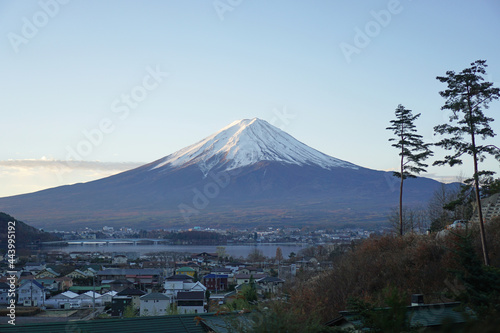 Mount Fuji near lake Kawaguchiko in the morning  Fuji mountain the highest volcano in Japan.