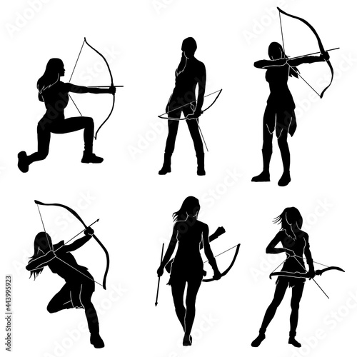 Billede på lærred female archer action pose silhouette