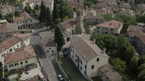 Aerial footage drone view of Arquà Petrarca, a beautiful medieval town, unesco heritage in northern italy // no video editing
