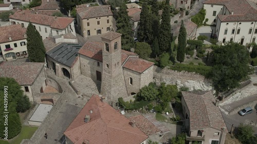 Aerial footage drone view of Arquà Petrarca, a beautiful medieval town, unesco heritage in northern italy // no video editing
 photo